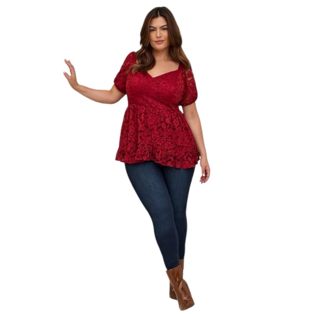 Torrid Babydoll Lace Puff Sleeve Top